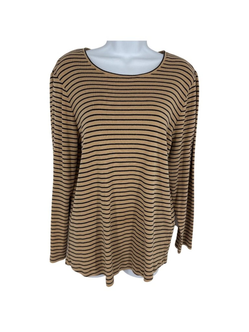 Chicos Beige & Black Striped‎ Long Sleeve Cotton Top Women's Size 3 US XL